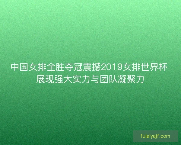 中国女排全胜夺冠震撼2019女排世界杯 展现强大实力与团队凝聚力